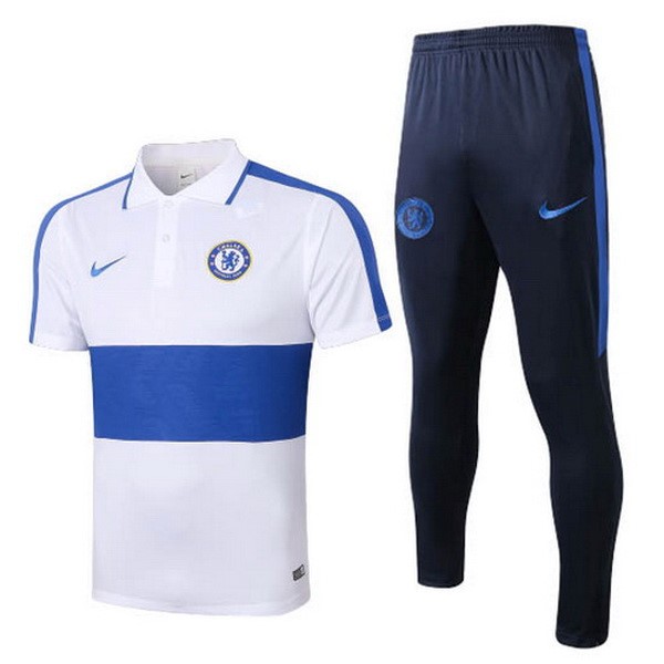 Polo Conjunto Completo Chelsea 2020 2021 Blanco Azul